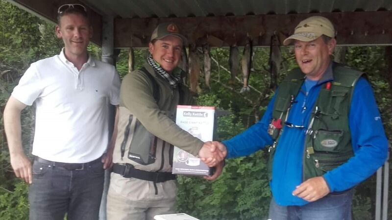 John Somerville, Cong Mayfly competition winner with John Fahy (right) of Cong Angling Centre and Stephen Lydon