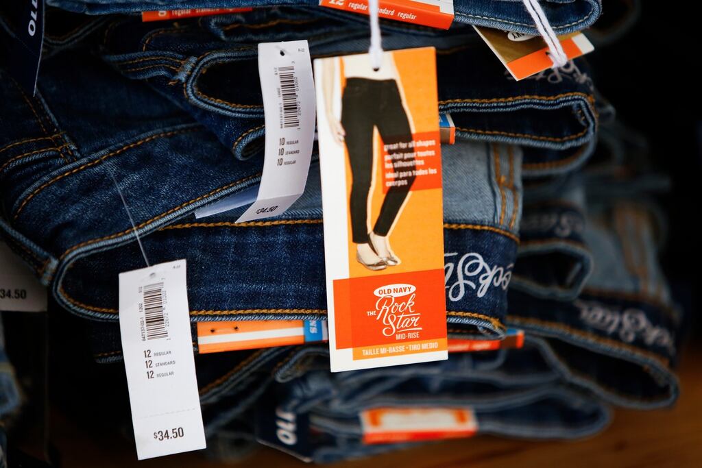A pair of women’s plus-size jeans can cost about $15 more than regular jeans at Gap owned Old Navy, while a pair of men’s jeans costs the same no matter the size. (Photograph: Patrick T. Fallon/Bloomberg)