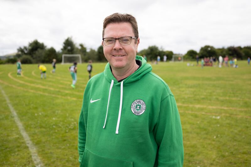 St Malachy’s OB Youth Football Club coach Brendan Crossan at the Foyle Cup in Derry. Photograph: Joe Dunne