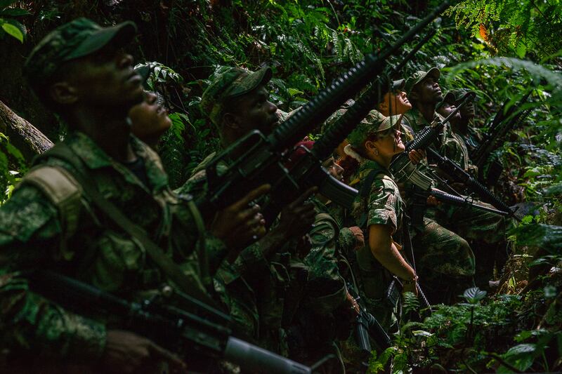 Farc rebels in the Colombian jungle in May 2016, months before the Colombian government struck a peace deal with the rebel group. Photograph: Federico Rios/New York Times