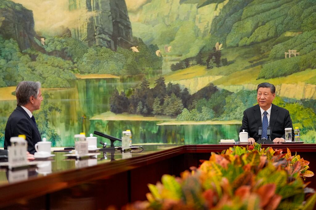 US Secretary of State Antony Blinken and China's President Xi Jinping hold a meeting at the Great Hall of the People in Beijing last month. Photograph: Mark Schiefelbein/Pool/AFP via Getty Images