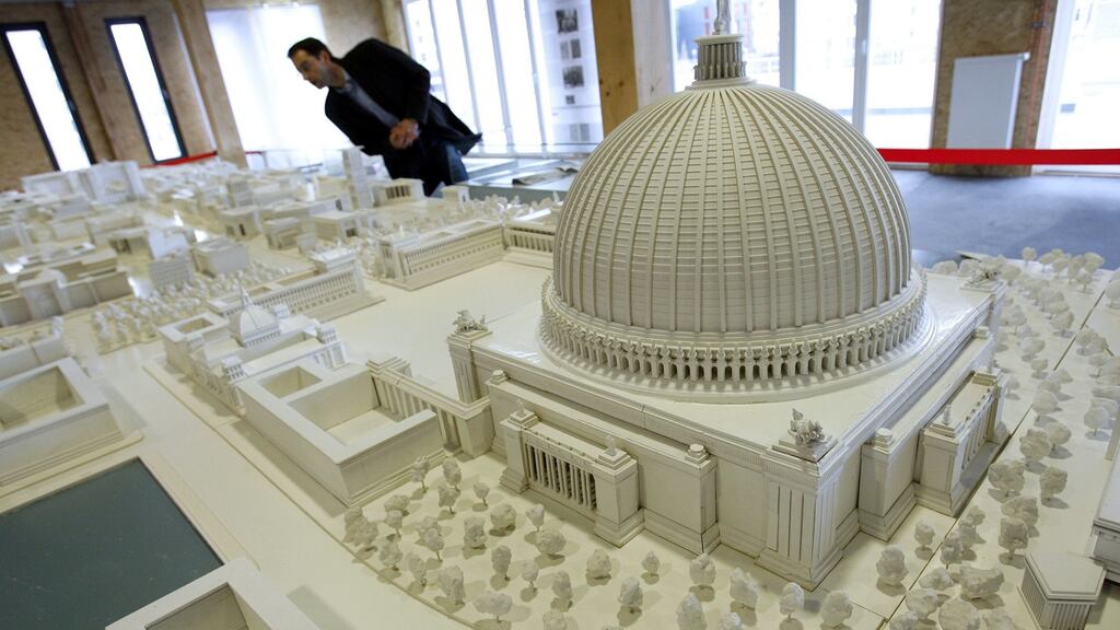 A model of Albert Speer’s 180,000-seat Great Hall, intended as the centrepiece of the German capital to be known as Germania after the Third Reich had won the war. Photograph: Adam Berry/Bloomberg News