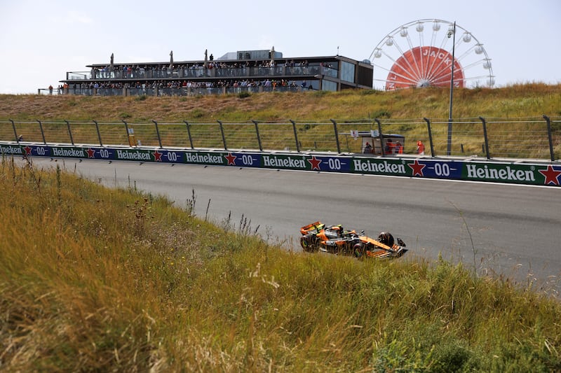 McLaren's Lando Norris drives during the first Dutch Grand Prix practice session at Zandvoort. Photograph: Simon Wohlfahrt/AFP via Getty Images