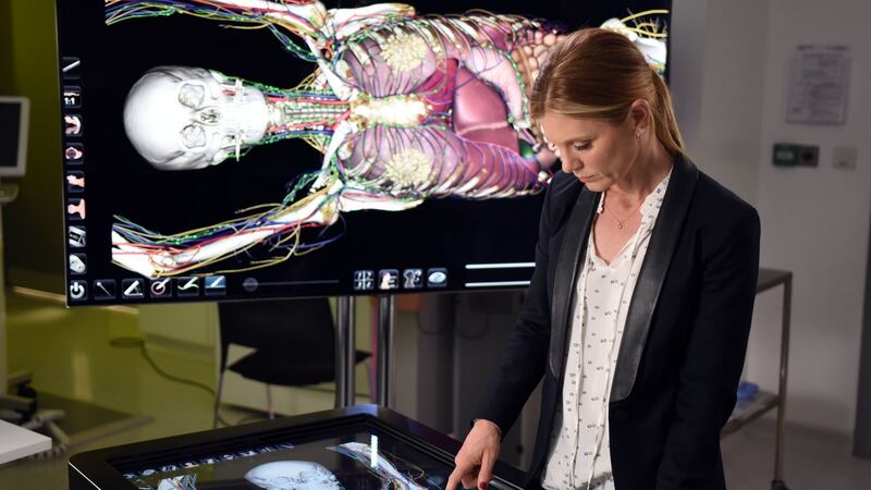 Jack the Ripper: Emilia Fox at the Anatomage Table, a virtual-anatomy dissection table, in the BBC documentary