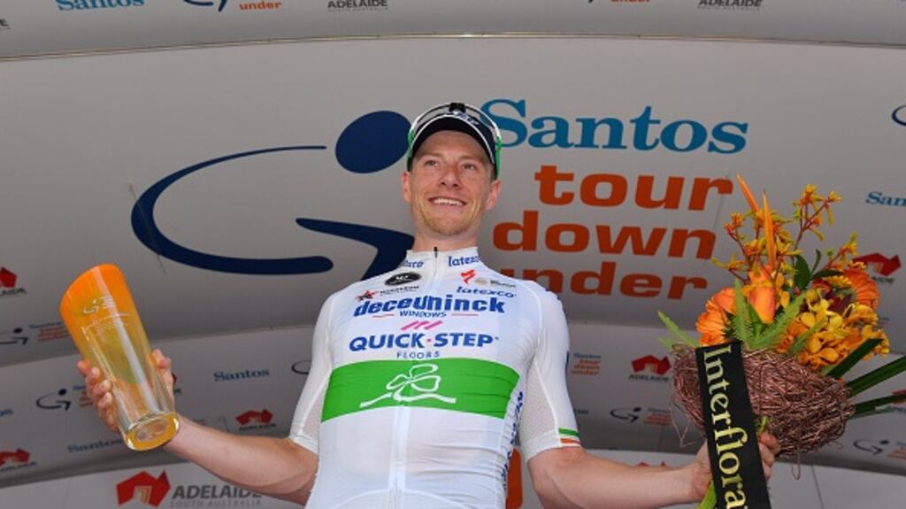 Sam Bennett of Ireland after winning the opening stage of the Santos Tour Down Under. Photograph: Getty Images