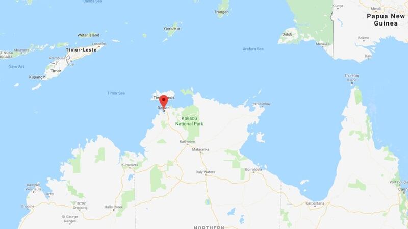 The incident occured 400 miles east of the capital Darwin. Image: Google Maps