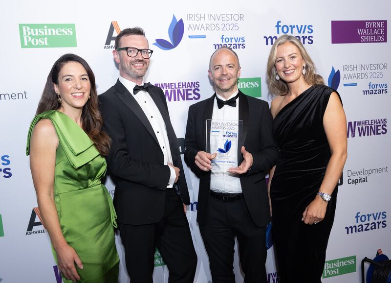 Fran Stafford, Investment Director at Development Capital; Padraig Coffey, CEO at Zartis, Andrew Bourg; and Sinead Heaney, Partners at Development Capital. Photograph: Paul Sherwood