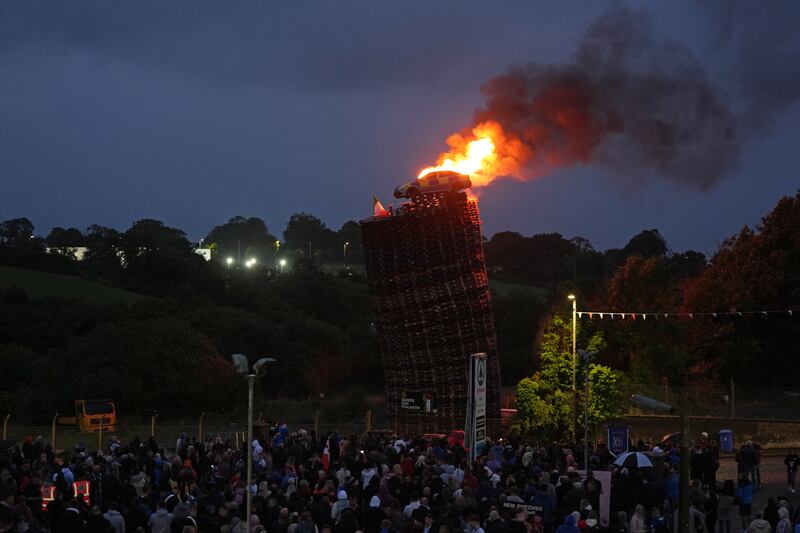 The bonfire in Moygashel near Dungannon, Co Tyrone. Photograph: Niall Carson/PA Wire