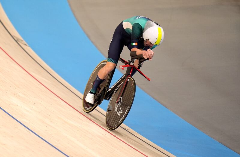 Ireland's Ronan Grimes competes in the Men's C4-5 1000m time trial at the National Vélodrome in Paris. Photograph: Andrew Matthews/PA Wire