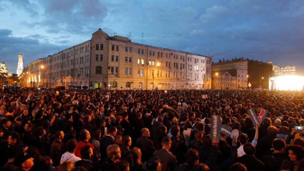 Supporters of Russian opposition leader Alexei Navalny arrive in their droves for a protest rally in Moscow yesterday. Photograph: Maxim Shemetov/Reuters