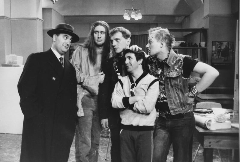 The Young Ones: Alexei Sayle, Nigel Planner, Rik Mayall, Christopher Ryan and Adrian Edmondson in 1982. Photograph: Don Smith/Radio Times/Getty