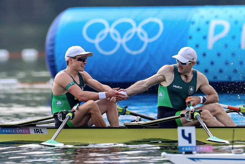 Fintan McCarthy and Paul O’Donovan after winning. Photograph: Morgan Treacy/Inpho