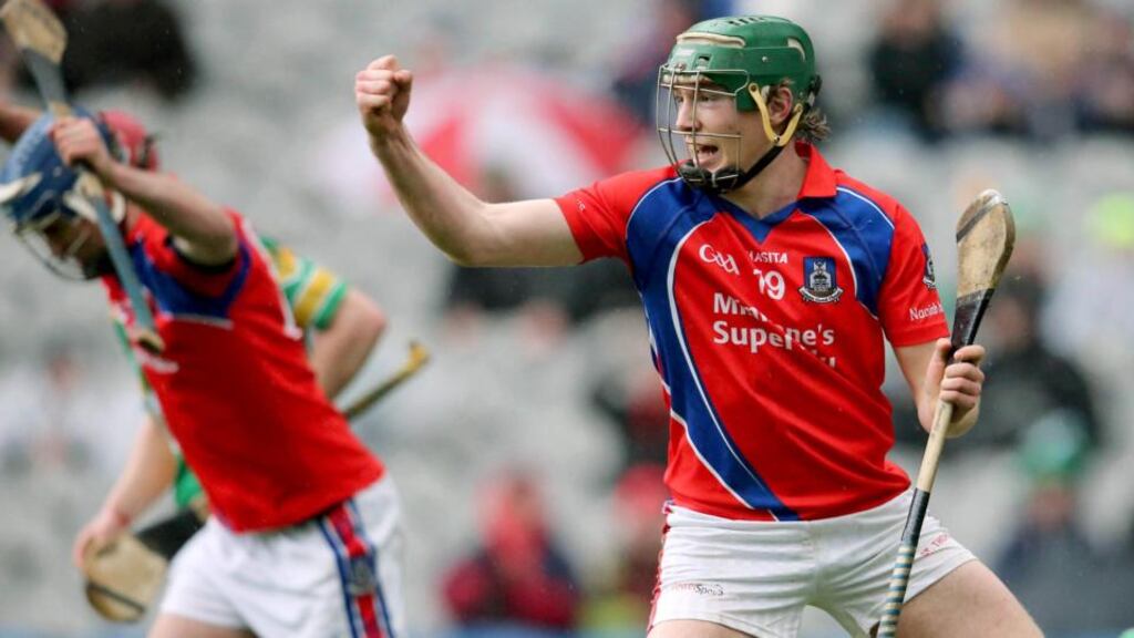 Shane Cooney celebrates as St Thomas’ score a goal against Kilcormac-Killoughey in the AIB All-Ireland Club Hurling Final at Croke Park. Photograph: Cathal Noonan/Inpho