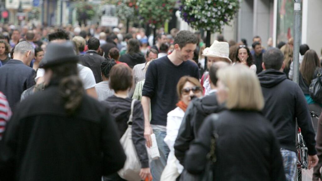 Shoppers on Grafton Street. A new survey shows Dubliners are more optimistic about the future than people living outside of the capital