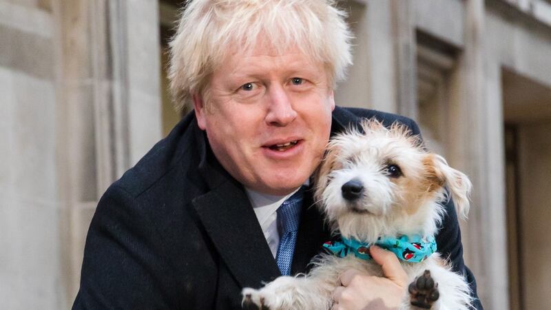 Johnson with his dog Dilyn:  He suspects Dominic Cummings was behind a negative story in the Times about the dog. Photograph: Vickie Flores/EPA