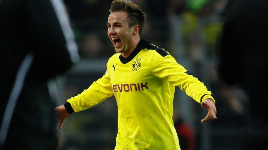 Borussia Dortmund’s Mario Goetze as he celebrates a goal against Greuther Fuerth during the German first division Bundesliga match. Photograph: Ina Fassbender/Reuters