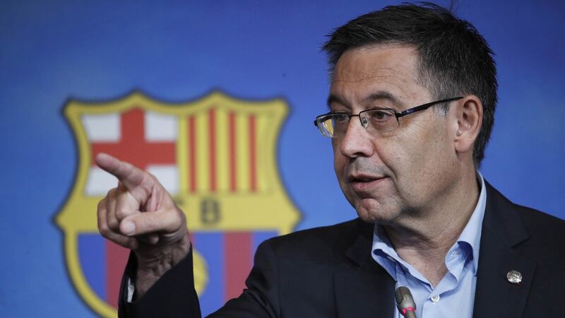 FC Barcelona’s president Josep Maria Bartomeu resigned from his position on Tuesday, together with the rest of the board. He also announced before leaving that Barcelona has accepted the invitation to join a proposed European Super League. Photograph: EPA