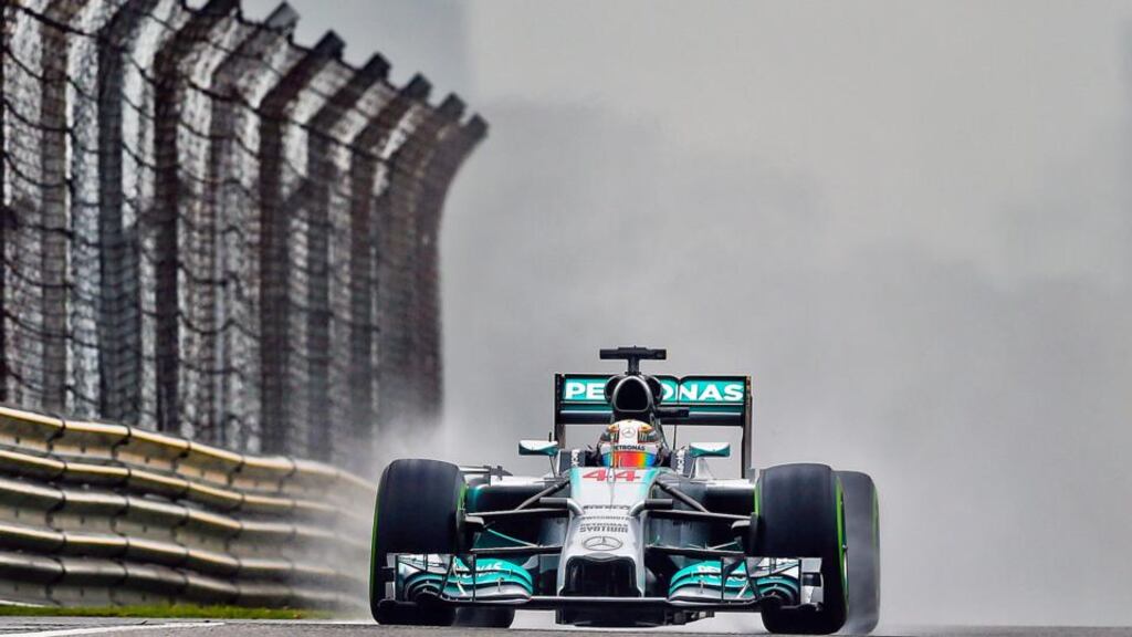 Lewis Hamilton of Mercedes in action during qualifying at the Chinese Grand Prix at the Shanghai International circuit. Photograph: Srdjan Suki/EPA