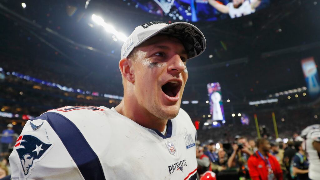 Former New England Patriots star Rob Gronkowski has seen the value of his accidental investment in Apple multiply over the last decade. Photograph: Kevin C Cox/Getty Images