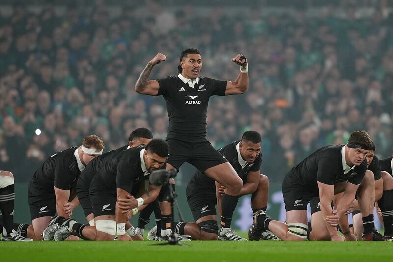 Rieko Ioane leads the haka ahead of the game. Photograph: Niall Carson/PA Wire