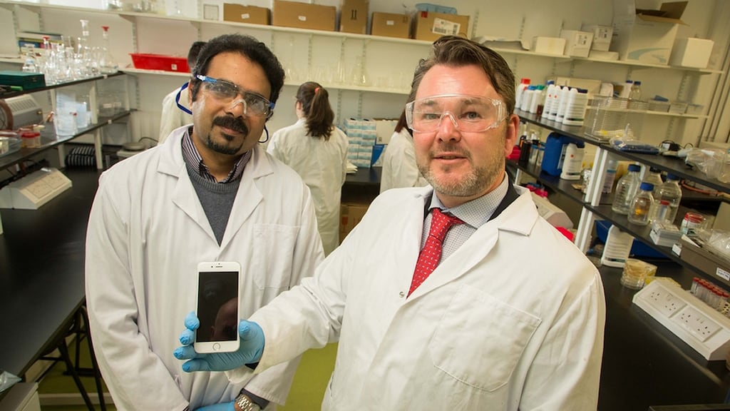 Prof Suresh Pillai with John Browne, CEO of Kastus Technologies Ltd,  at IT Sligo. Photograph: PA/PA Wire