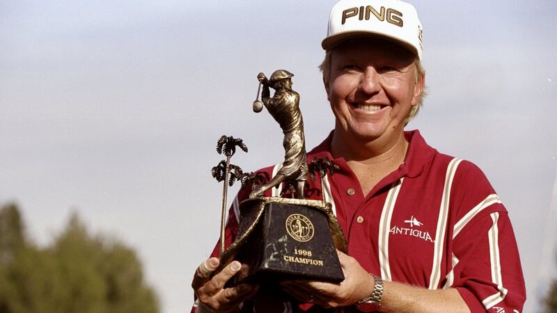 Billy Mayfair poses with the trophy after winning the Valencia Nissan Open at the Valencia Country Club in Valencia, California back in 1998.