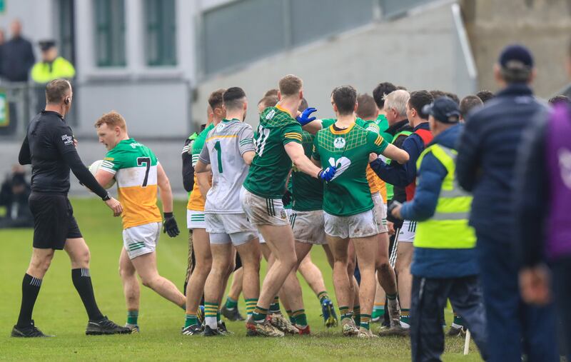 Tempers flare during the Leinster SFC quarter-final on Sunday between Meath and Offaly. Photograph: Evan Treacy/Inpho