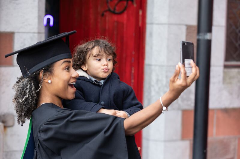 Diploma in Legal Studies and Practice graduate Julianne Passos with her son Dante at Griffith College, Cork conferring ceremony. Photograph: Darragh Kane