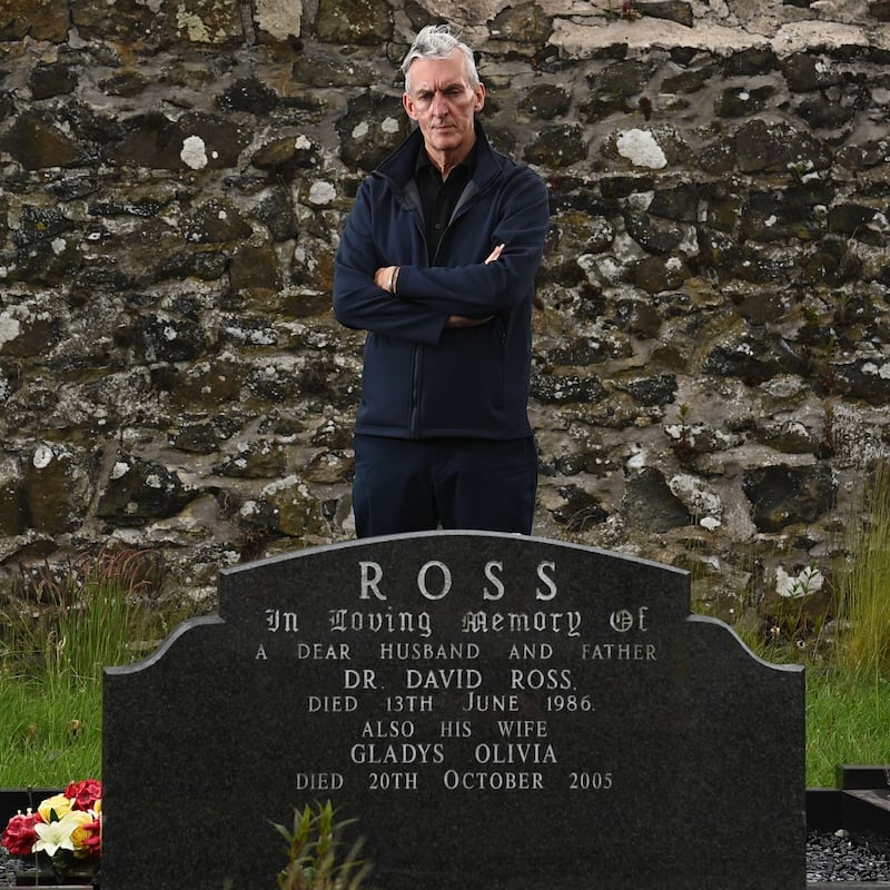Laurence McKeown at Dr David Ross’s grave. Photograph: Colm Lenaghan/Pacemaker