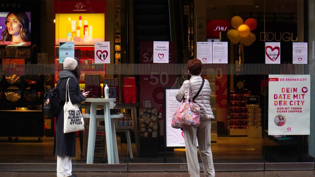 In early March customers in Germany could ‘click and meet’ in shops but following new surge in cases, restrictions are set to tighten. Photograph: Patrik Stollarz/AFP via Getty