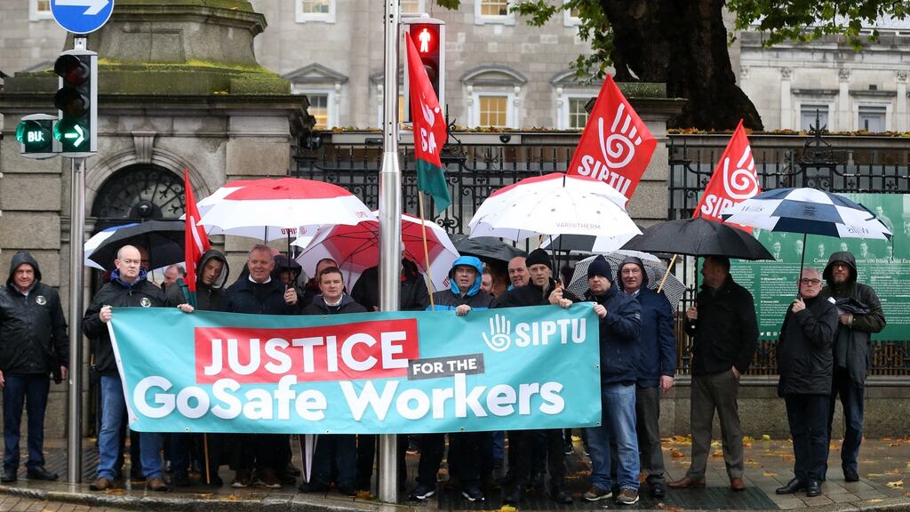 Siptu members in GoSafe protesting outside Leinster House earlier this month. Photograph: Sam Boal/Rollingnews.ie