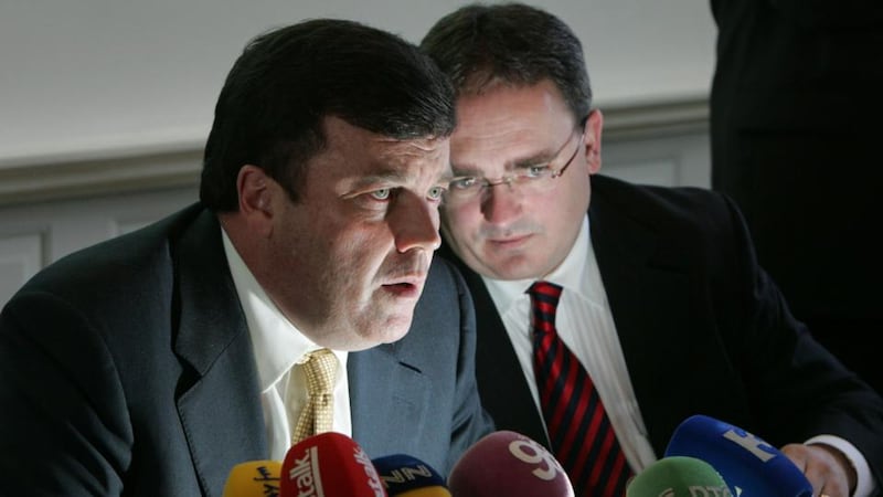Nama Land: Brian Lenihan, the minister for finance, with Brendan McDonagh at the publication of draft Nama legislation in 2009. Photograph: Frank Miller