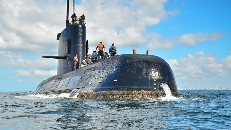 A shot from the Argentina Navy shows the ARA San Juan, a German-built diesel-electric submarine, at the sea’s surface near Buenos Aires, Argentina. File photograph: Argentina Navy/AP