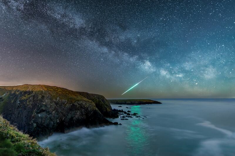 This picture was taken by Adrian Hendroff on the Copper Coast. While the photographer was capturing the Milky Way, a flash of green light illuminated the sky over Dunabrattin Head, which he later confirmed to be a fireball.