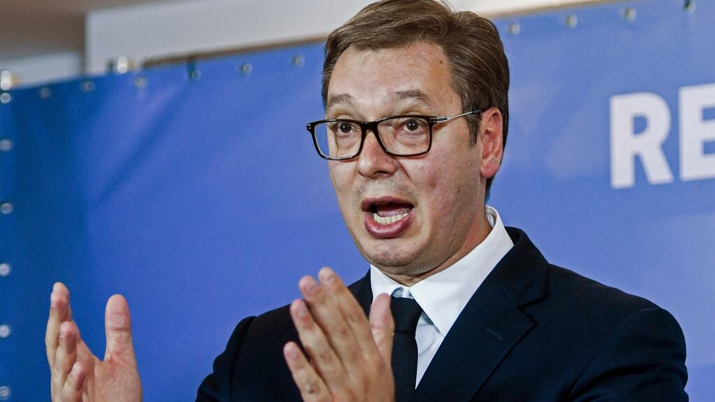President of Serbia Aleksandar Vucic: “We . . . have been confronted for many years with the highly offensive activities of various intelligence services on the territory of Serbia.” Photograph: Robert Atanasovski/AFP
