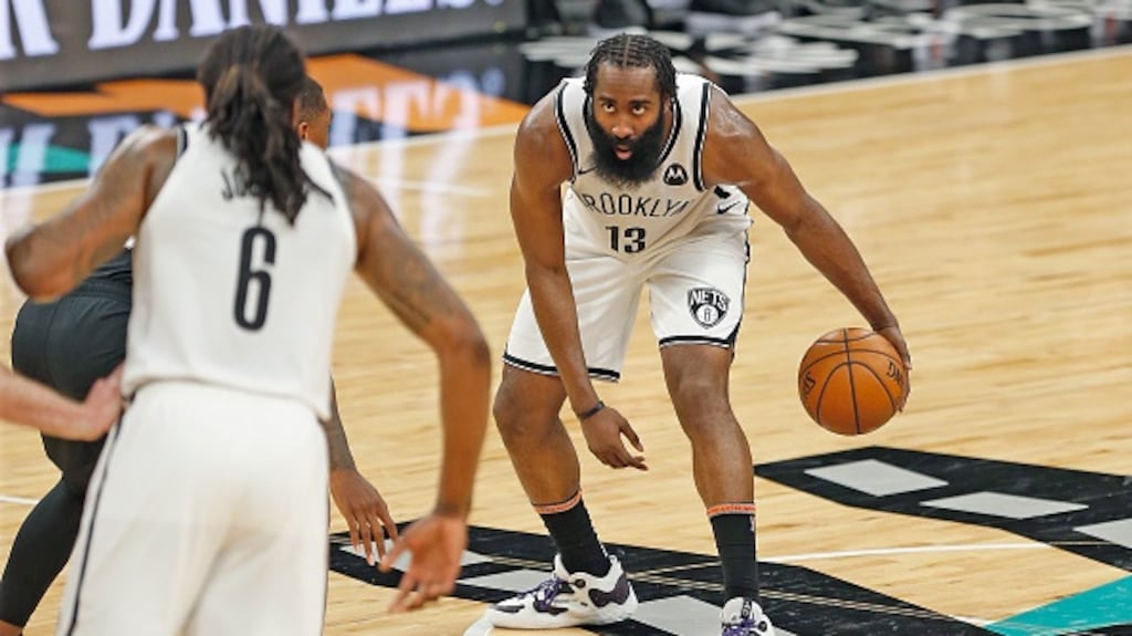 James Harden during the Brooklyn Nets’ win over the San Antonio Spurs. Photograph: Getty Images