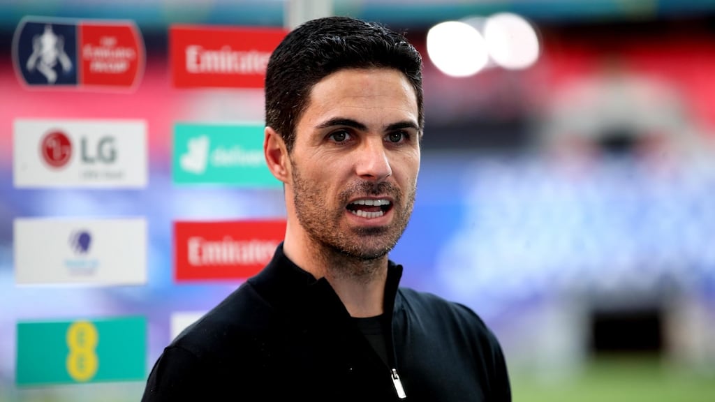 Arsenal secured the second trophy of Arteta’s short managerial career on Saturday with a penalty shootout victory against Liverpool in the Community Shield. Photograph: Adam Davy/PA Wire