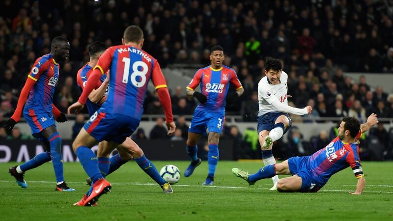 Son scores the first goal at the new stadium. Photo: WIll Oliver/EPA