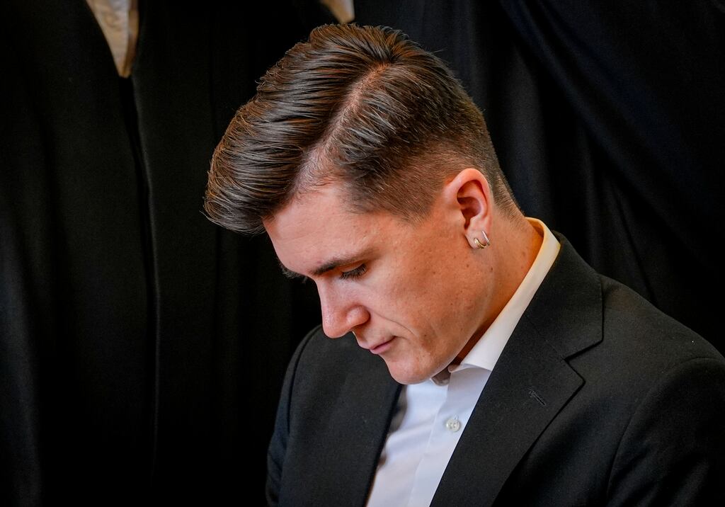 Jakob Ingebrigtsen is pictured in court on Wednesday during the trial of his father Gjert in Sandnes, Norway. Photograph: Lise Åserud/Getty