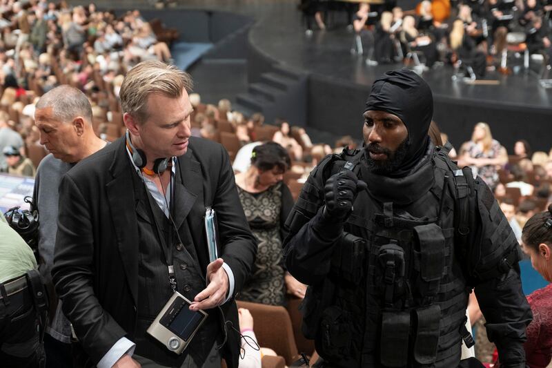 Tenet: Christopher Nolan and John David Washington on set