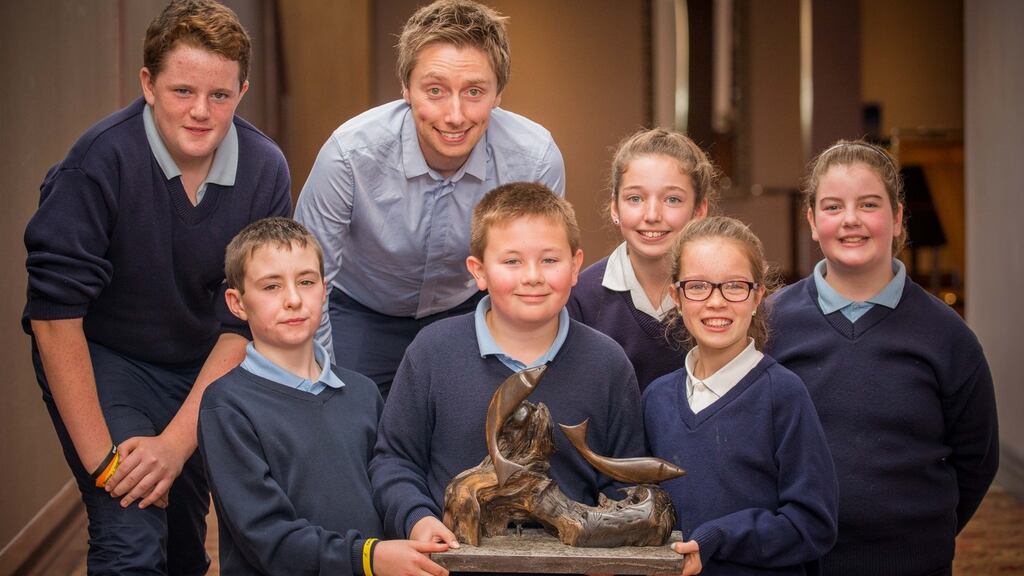 Students of Scoil Chroí Naofa, Bunninadden, Sligo, with teacher Adrian Ormsby, national winners of the ‘Something Fishy’ competition