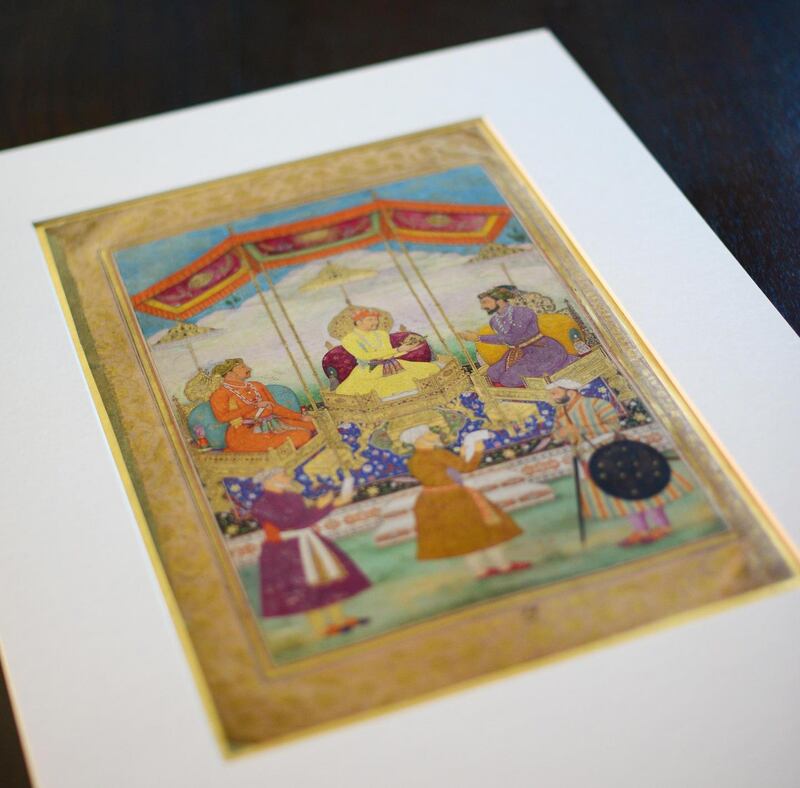 Chester Beatty Library: a folio from the Minto Album, a group portrait of the Moguls of early 17th-century India. Photograph: Bryan O’Brien