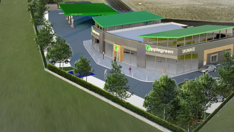 CGI of a new Applegreen petrol station and adjoining retail unit at the Navan Retail Park.