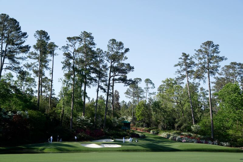 A general view across the 12th green during a practice round prior to the 2025 Masters Tournament at Augusta National. Photograph: Michael Reaves/Getty