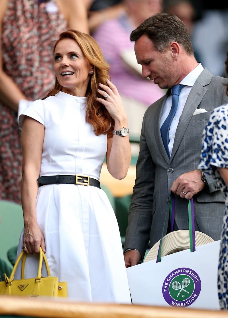 Geri and Christian Horner at centre court action on day five of the Wimbledon Championships. Photograph: Press Association