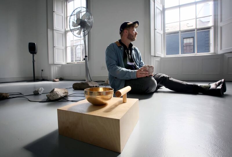 Artist Christopher Steenson pictured with his installation ‘Where Does the Body End?’ Photograph: Mark Stedman