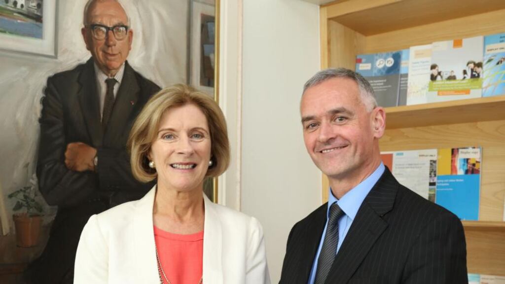 Professor Frances Ruane, who has retired as director of the ESRI, with incoming director Professor Alan Barrett. Photograph: Nick Bradshaw