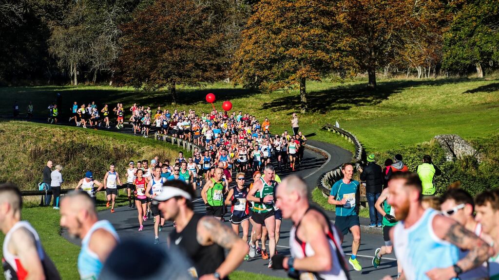 The 2019 KBC Dublin Marathon as runners pass through the Phoenix Park. Photograph: INPHO/Bryan Keane