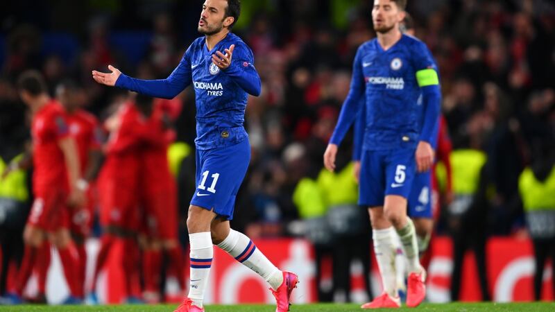 Pedro reacts after Bayern’s third goal. Photo: Clive Mason/Getty Images