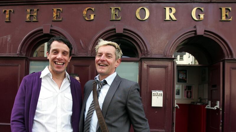 Declan Buckley (Shirley Temple Bar) on left, with tour guide Tonie Walsh Photograph: Eric Luke